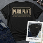Black Comfort Colors T-shirt with off-white Pearl Paint NYC back print and small front chest print, shown as a double-sided New York nostalgia tee