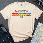 Ivory Comfort Colors t-shirt with Manhattan text and subway line design