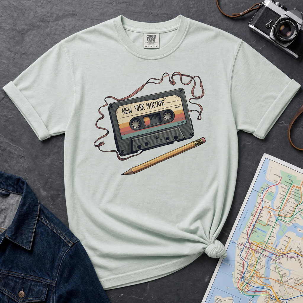 Old School NYC Mixtape Cassette and Pencil Vintage Style T-Shirt