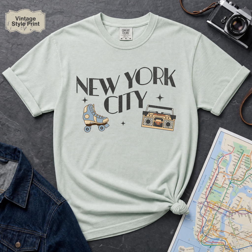Retro Old School NYC Roller Skates and Boombox T-Shirt Vintage Style T-Shirt