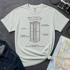 Bay colored Comfort Colors t-shirt featuring a vintage New York City phone booth graphic with specimen-style callouts and “Phone Booth: You Had a Moment to Yourself” text.