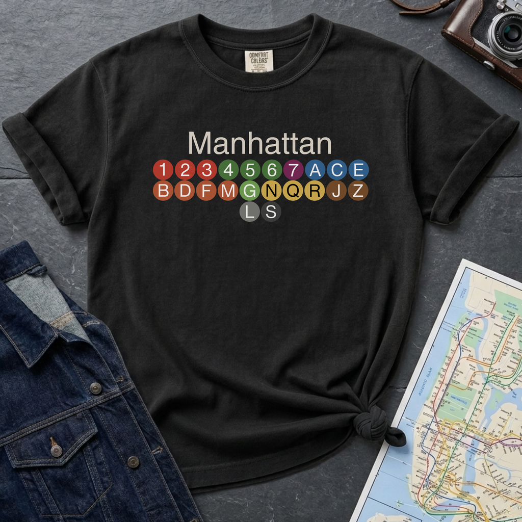 Manhattan Subway Lines NYC Classic Train Icon Vintage Style T-Shirt