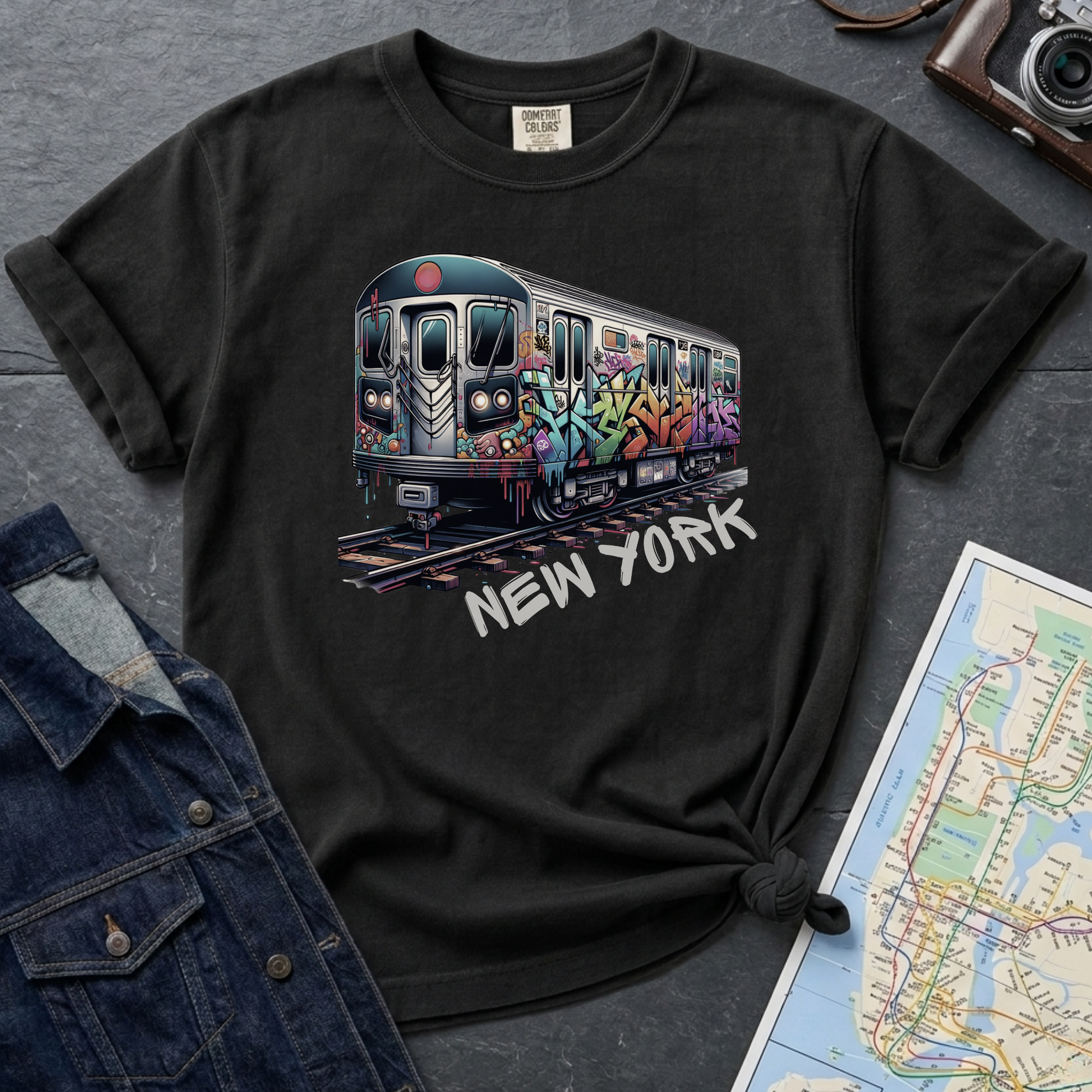 New York Graffiti Subway Car Retro NYC Train Vintage Style T-Shirt