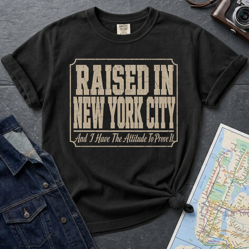 Raised in New York City Attitude Vintage Style T-Shirt