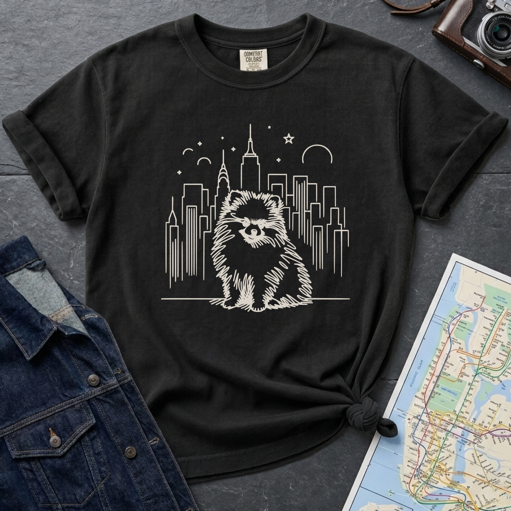 NYC Pomeranian City Skyline Dog Lover T-Shirt