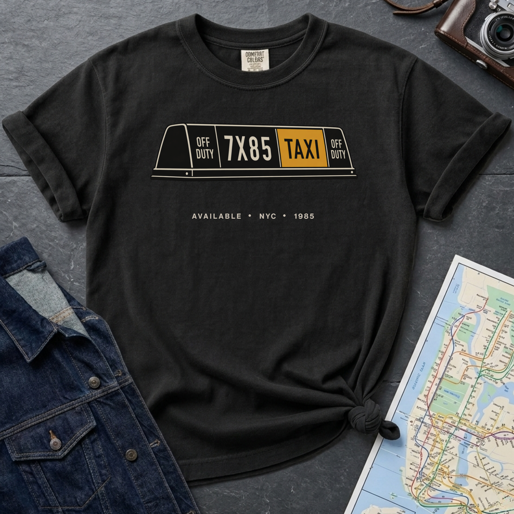 Available NYC Classic Yellow Taxi Cab Roof Light Vintage Style T-Shirt