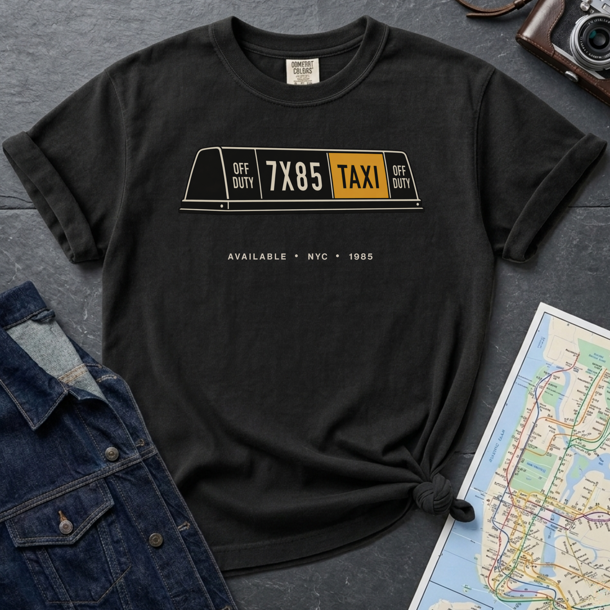 Available NYC Classic Yellow Taxi Cab Roof Light Vintage Style T-Shirt