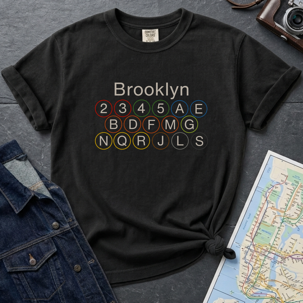Brooklyn Subway Lines NYC Classic Train Icon Outline Vintage Style T-Shirt