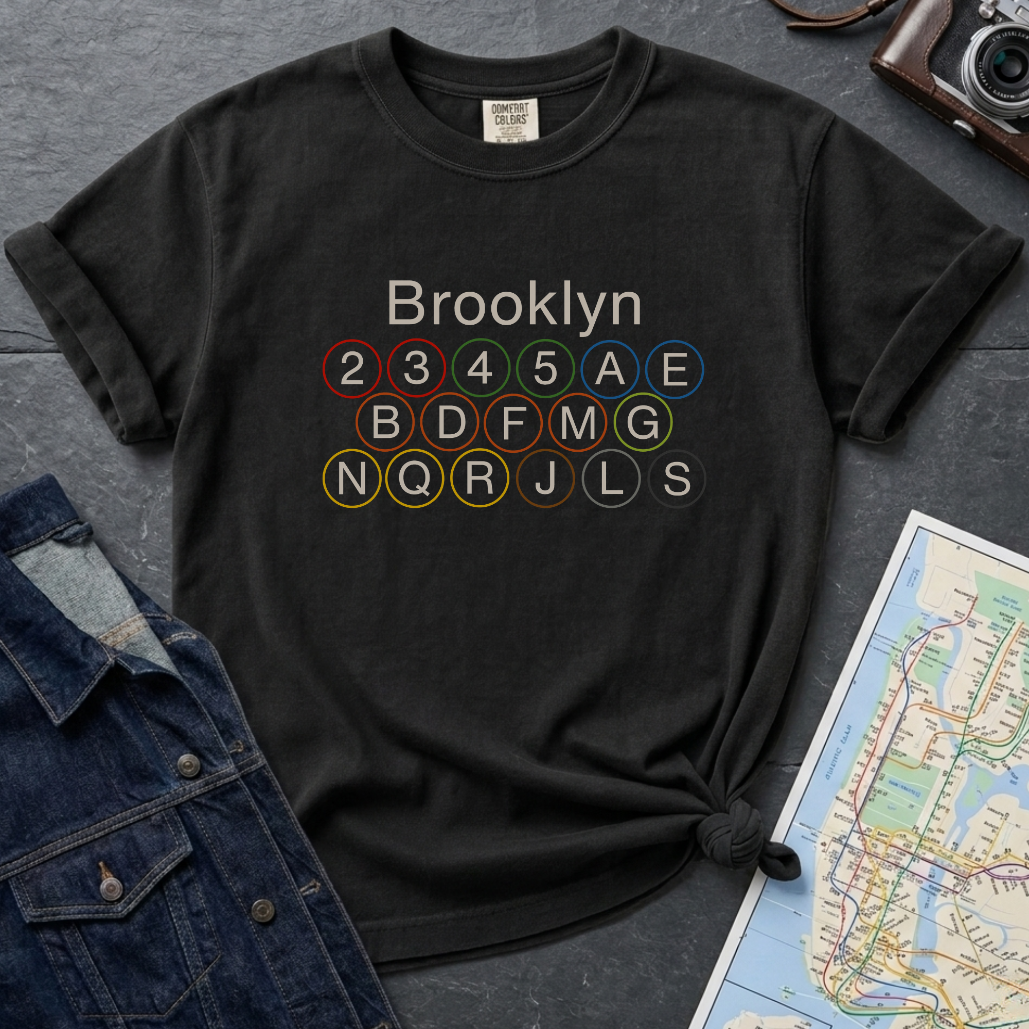Brooklyn Subway Lines NYC Classic Train Icon Outline Vintage Style T-Shirt