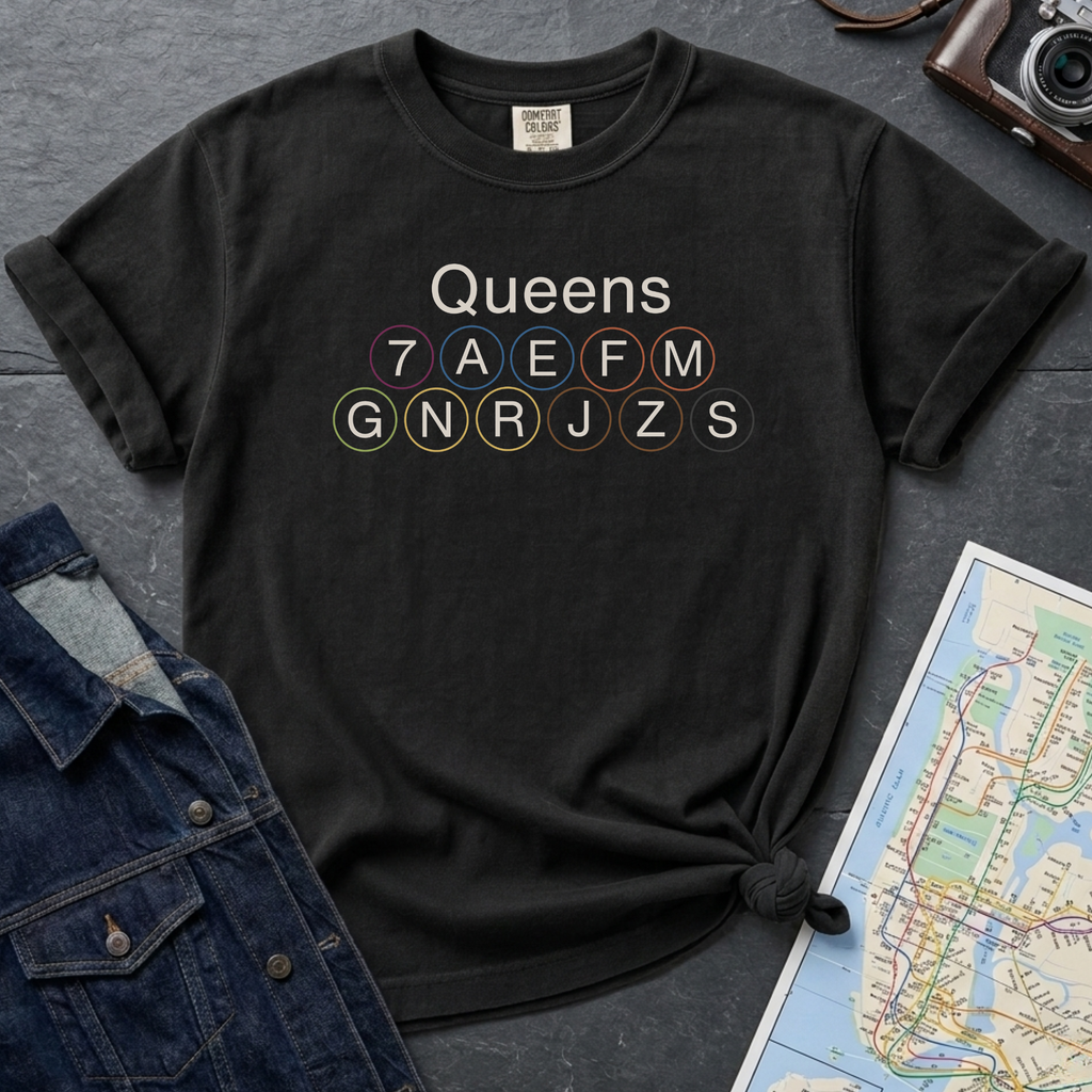 Queens Subway Lines NYC Classic Train Icon Outline Vintage Style T-Shirt
