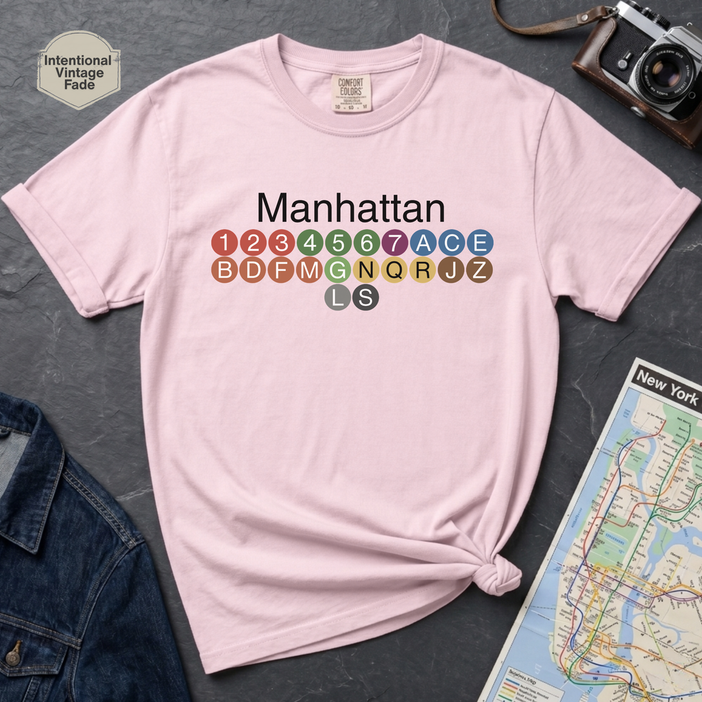 Manhattan Subway Lines NYC Classic Train Icon Vintage Style T-Shirt