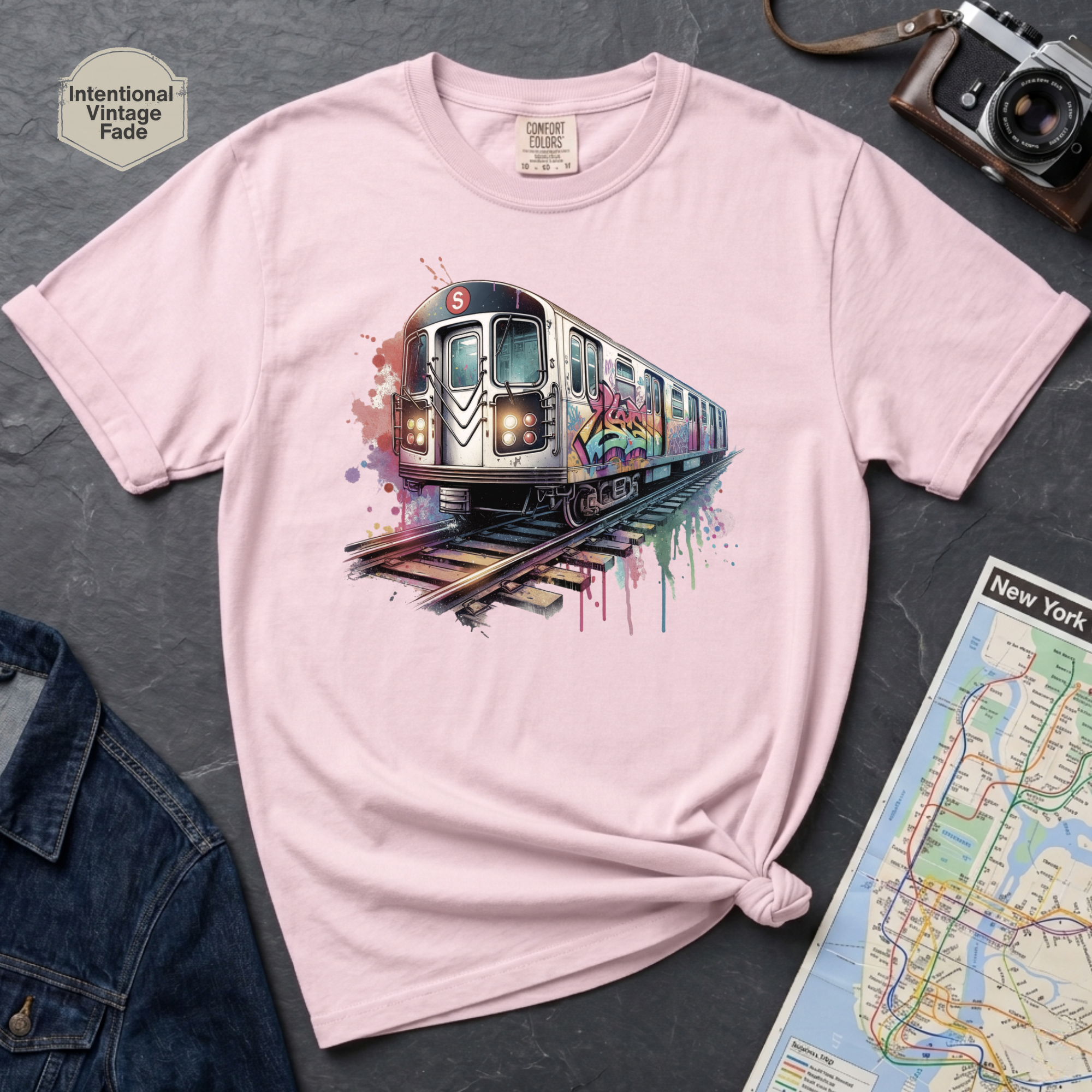 Graffiti Subway Car NYC Retro 80s Train Art Vintage Style T-Shirt