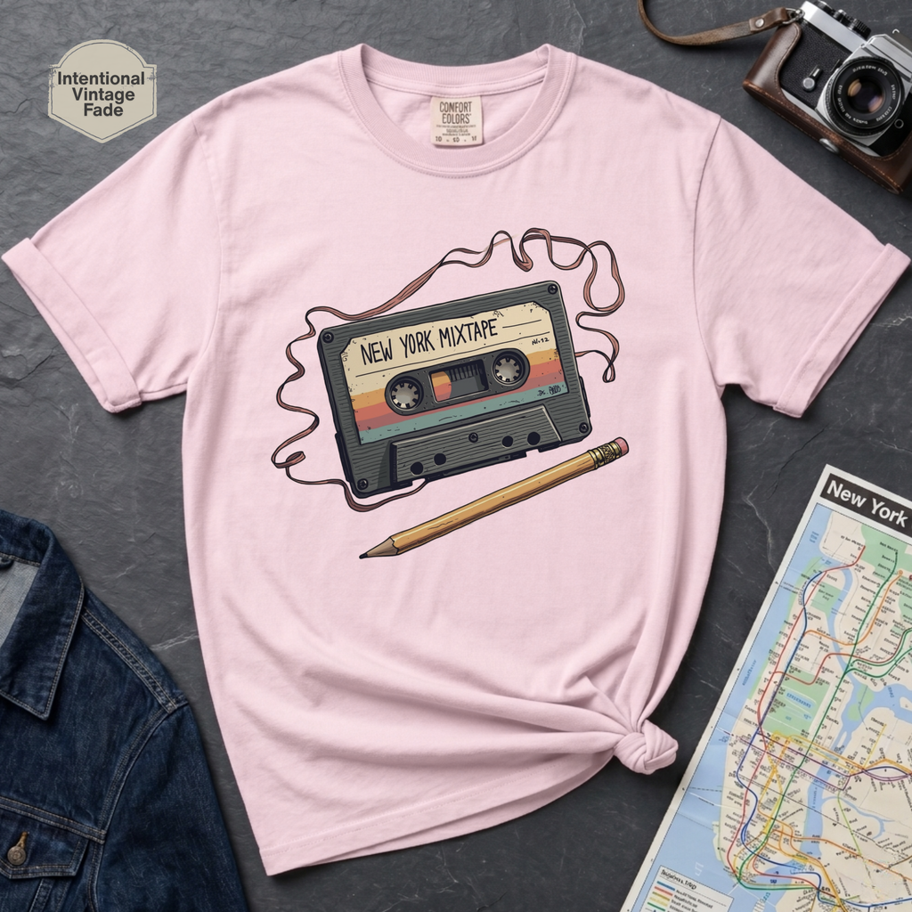 Old School NYC Mixtape Cassette and Pencil Vintage Style T-Shirt