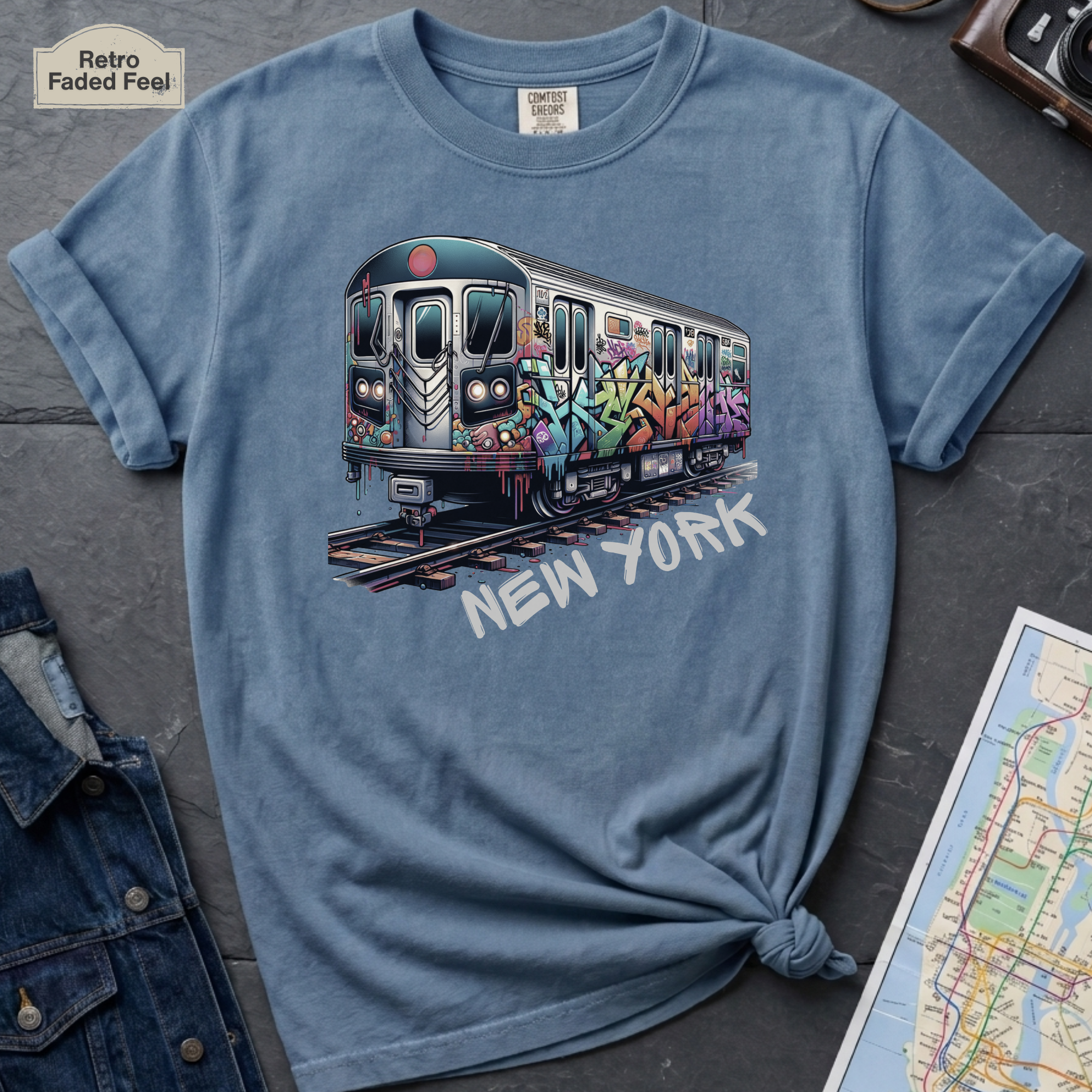 New York Graffiti Subway Car Retro NYC Train Vintage Style T-Shirt