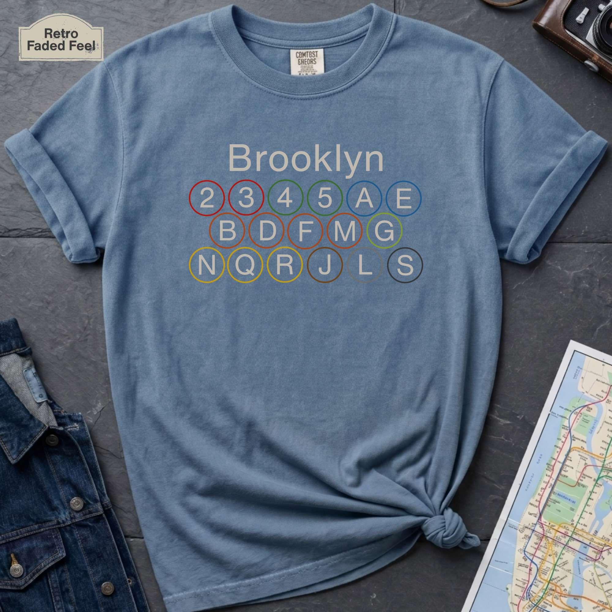Brooklyn Subway Lines NYC Classic Train Icon Outline Vintage Style T-Shirt