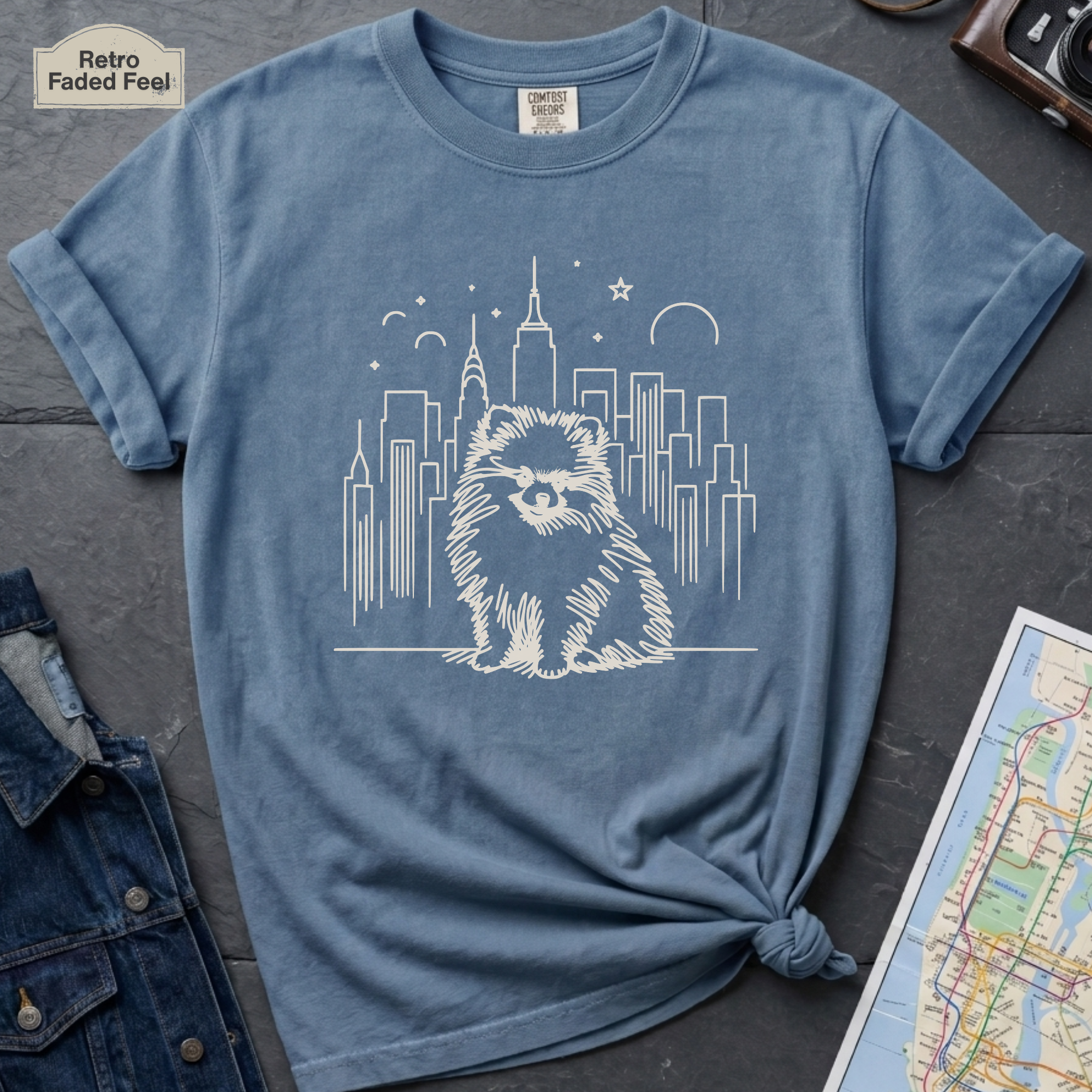 NYC Pomeranian City Skyline Dog Lover T-Shirt