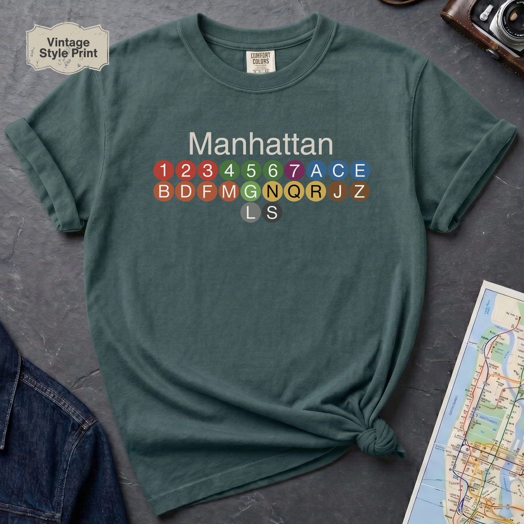 Manhattan Subway Lines NYC Classic Train Icon Vintage Style T-Shirt