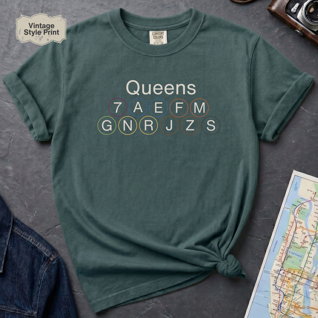 Queens Subway Lines NYC Classic Train Icon Outline Vintage Style T-Shirt
