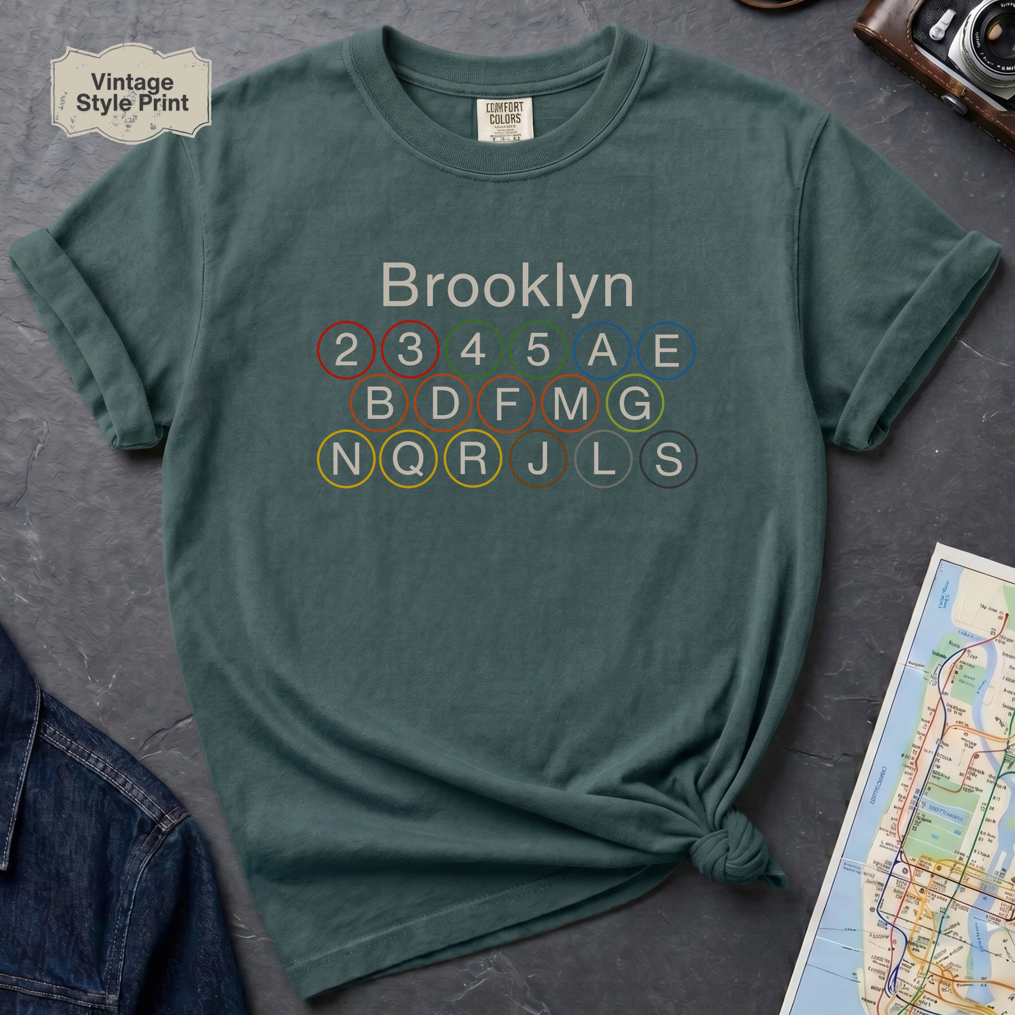 Brooklyn Subway Lines NYC Classic Train Icon Outline Vintage Style T-Shirt