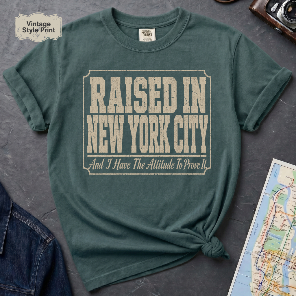 Raised in New York City Attitude Vintage Style T-Shirt