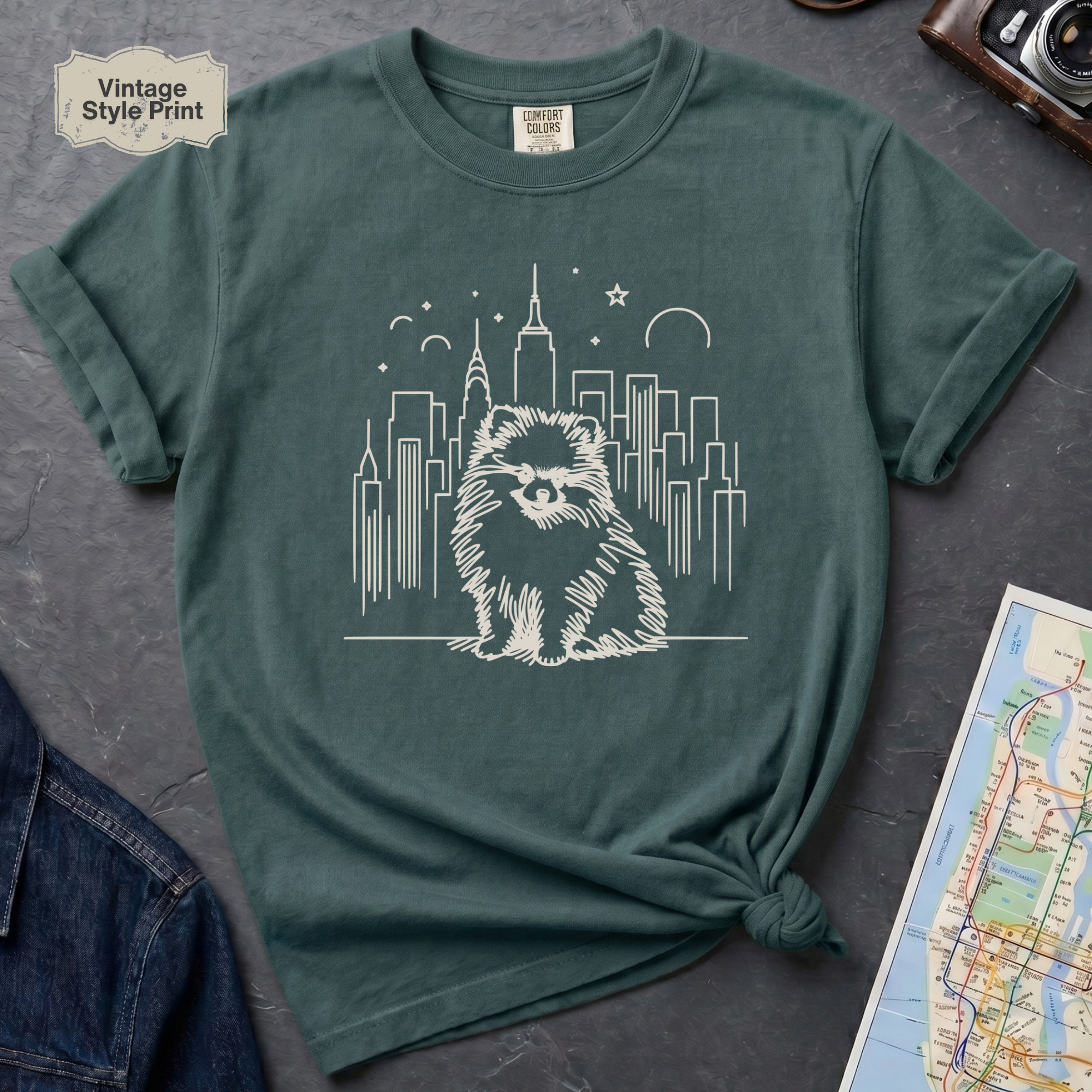 NYC Pomeranian City Skyline Dog Lover T-Shirt