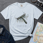 Light blue Comfort Colors t-shirt featuring a vintage windshield squeegee graphic with “At the Light • NYC • 1988” text.