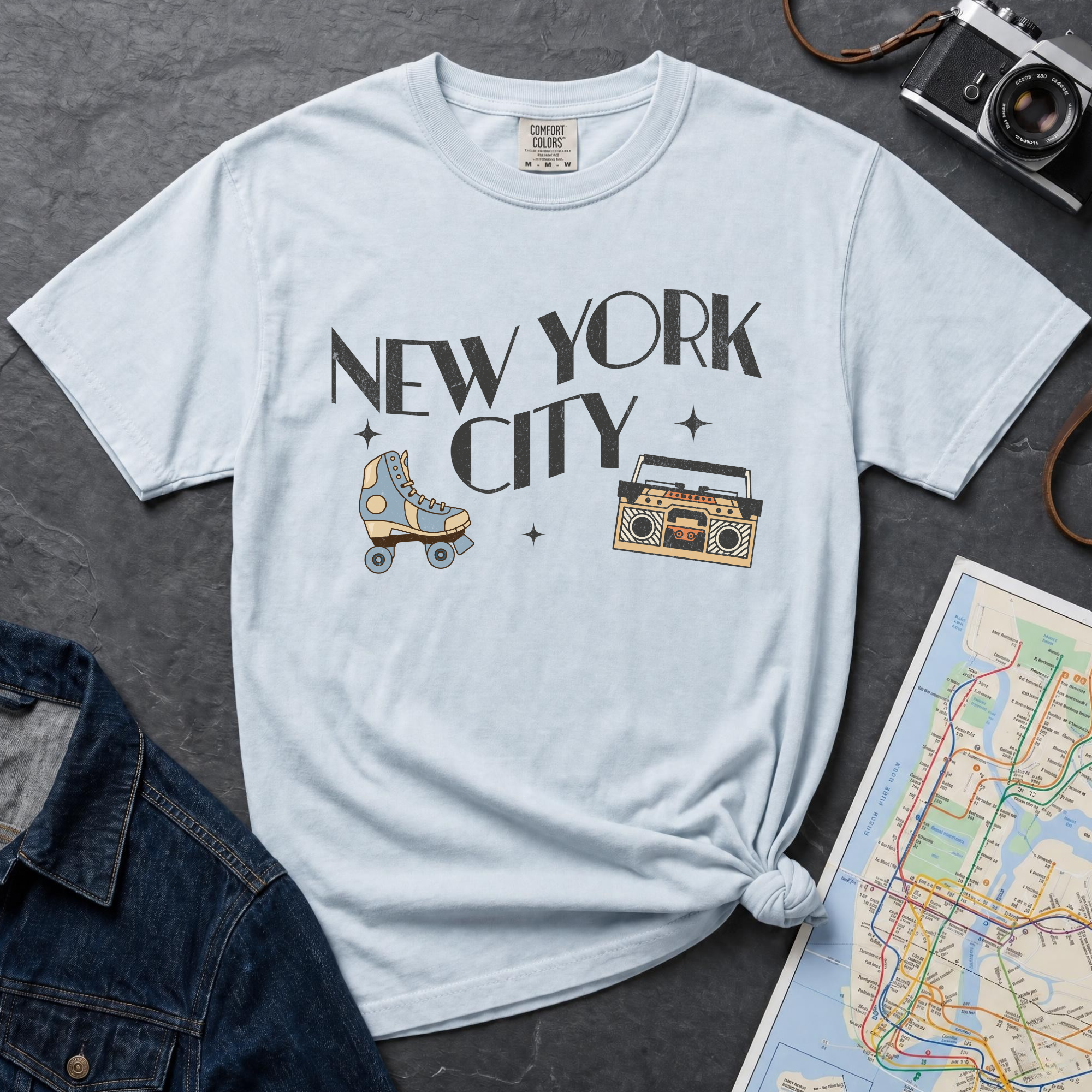 Retro Old School NYC Roller Skates and Boombox T-Shirt Vintage Style T-Shirt