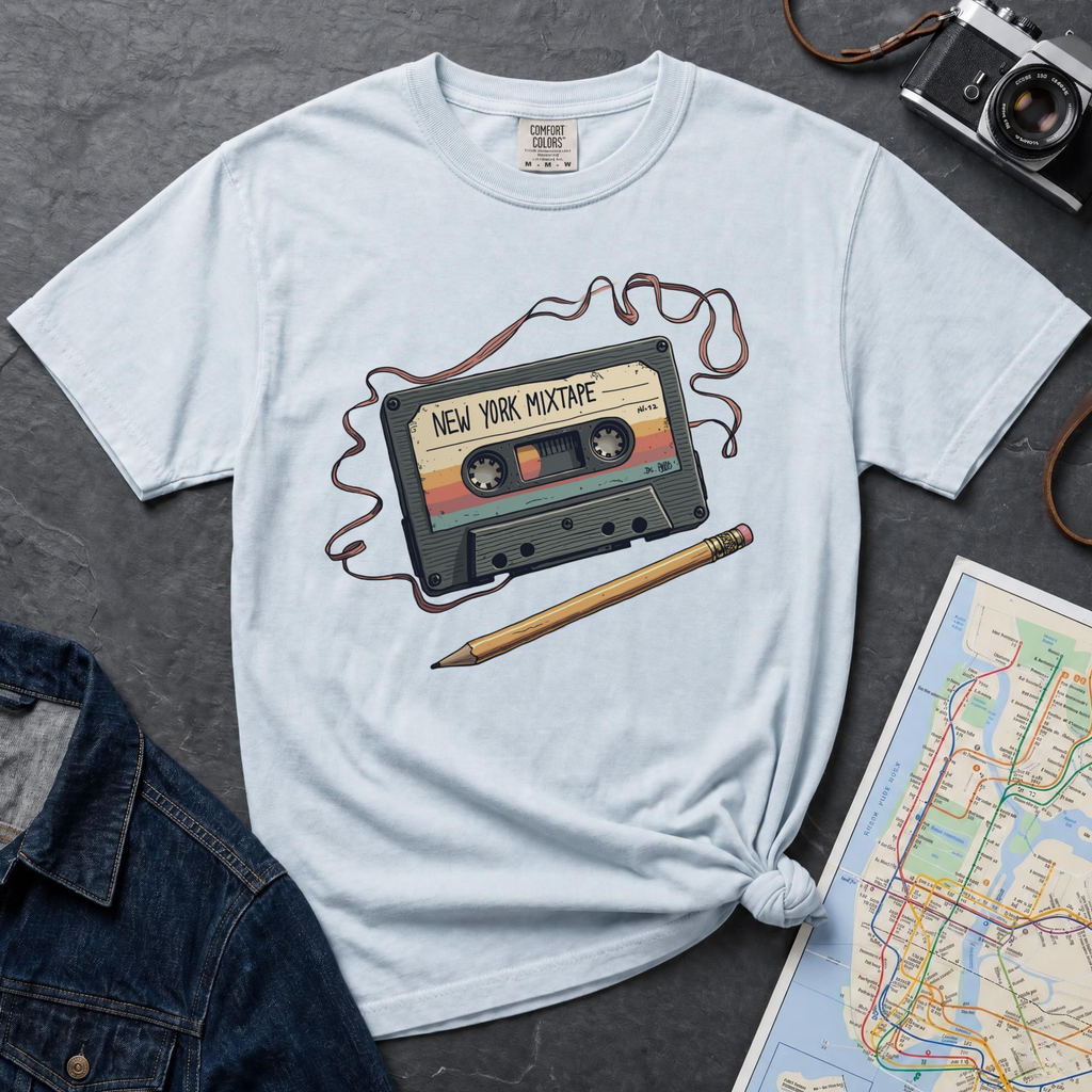 Old School NYC Mixtape Cassette and Pencil Vintage Style T-Shirt