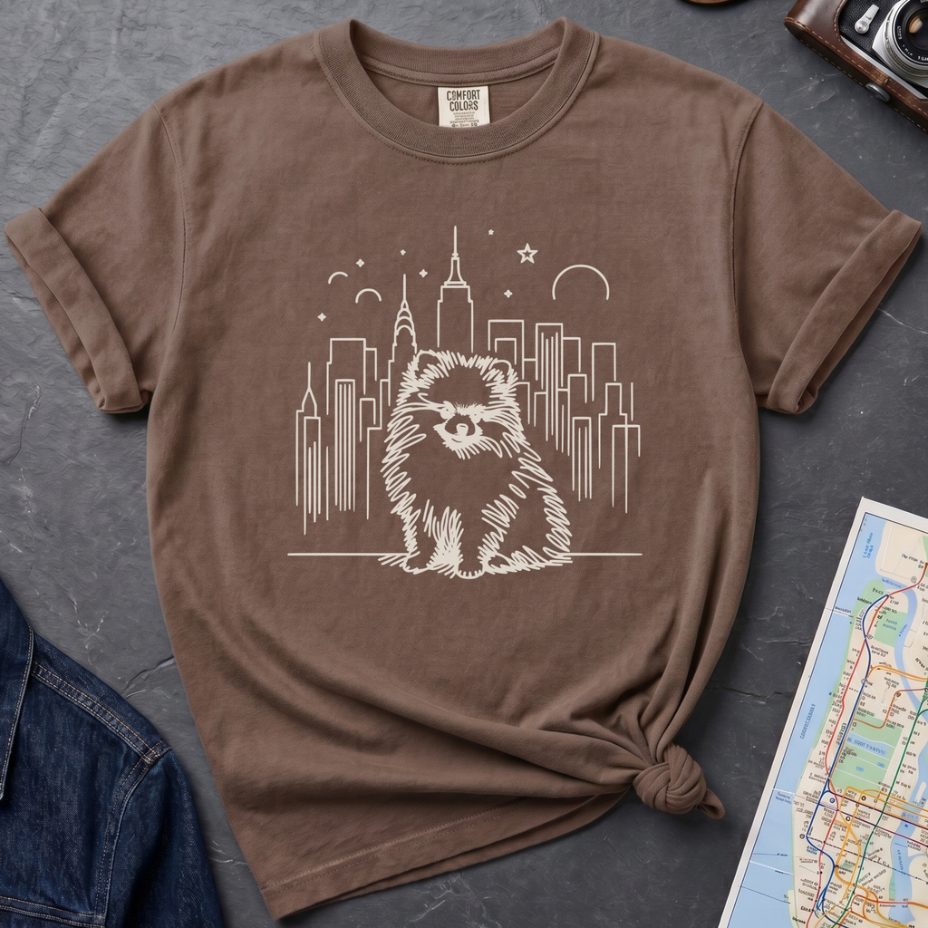 NYC Pomeranian City Skyline Dog Lover T-Shirt