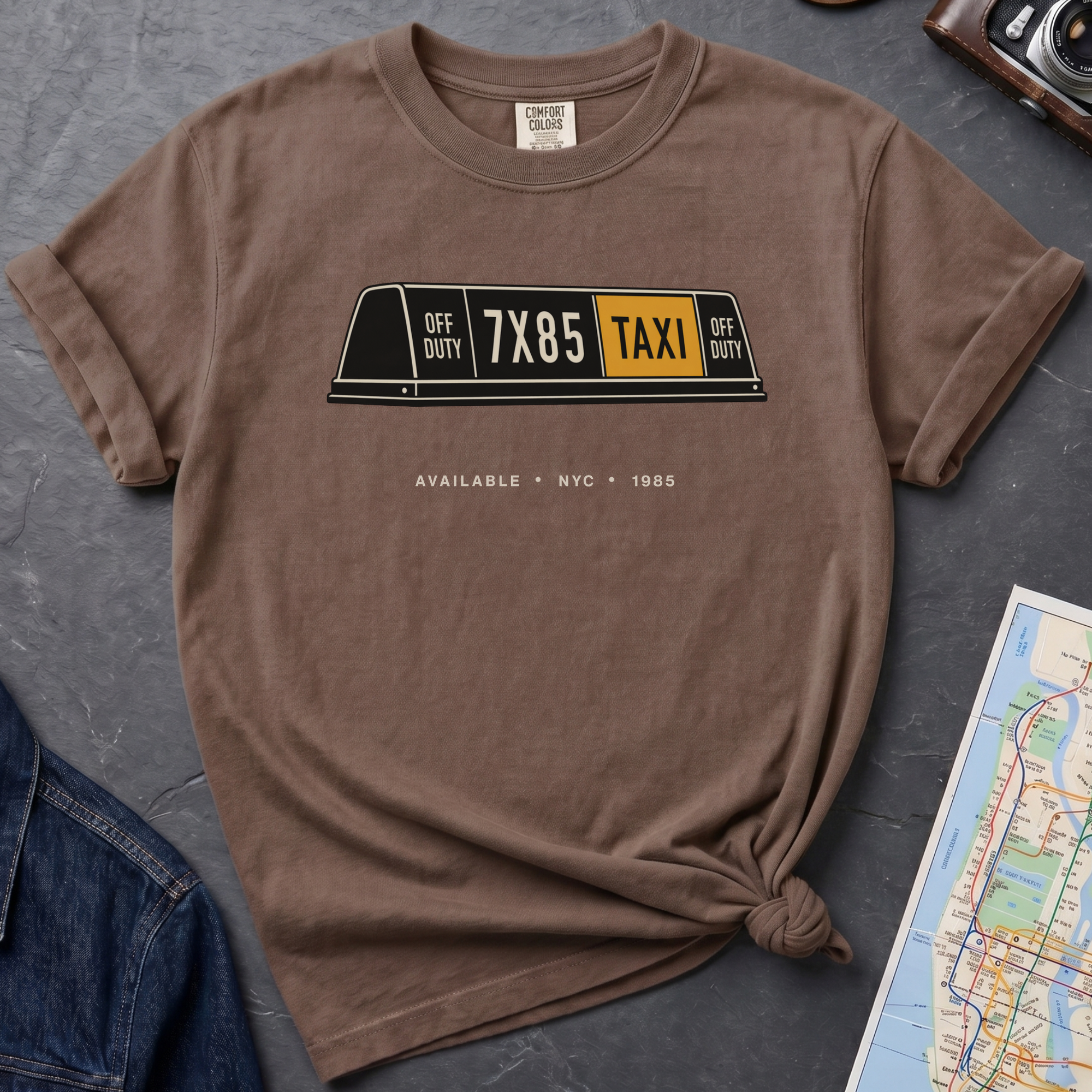 Available NYC Classic Yellow Taxi Cab Roof Light Vintage Style T-Shirt