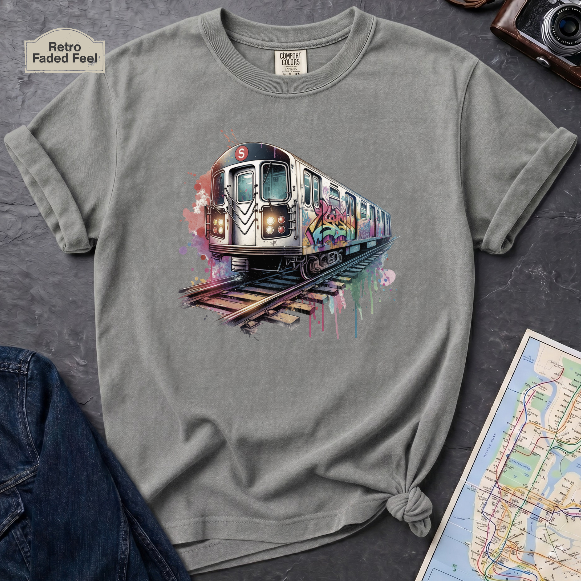 Graffiti Subway Car NYC Retro 80s Train Art Vintage Style T-Shirt