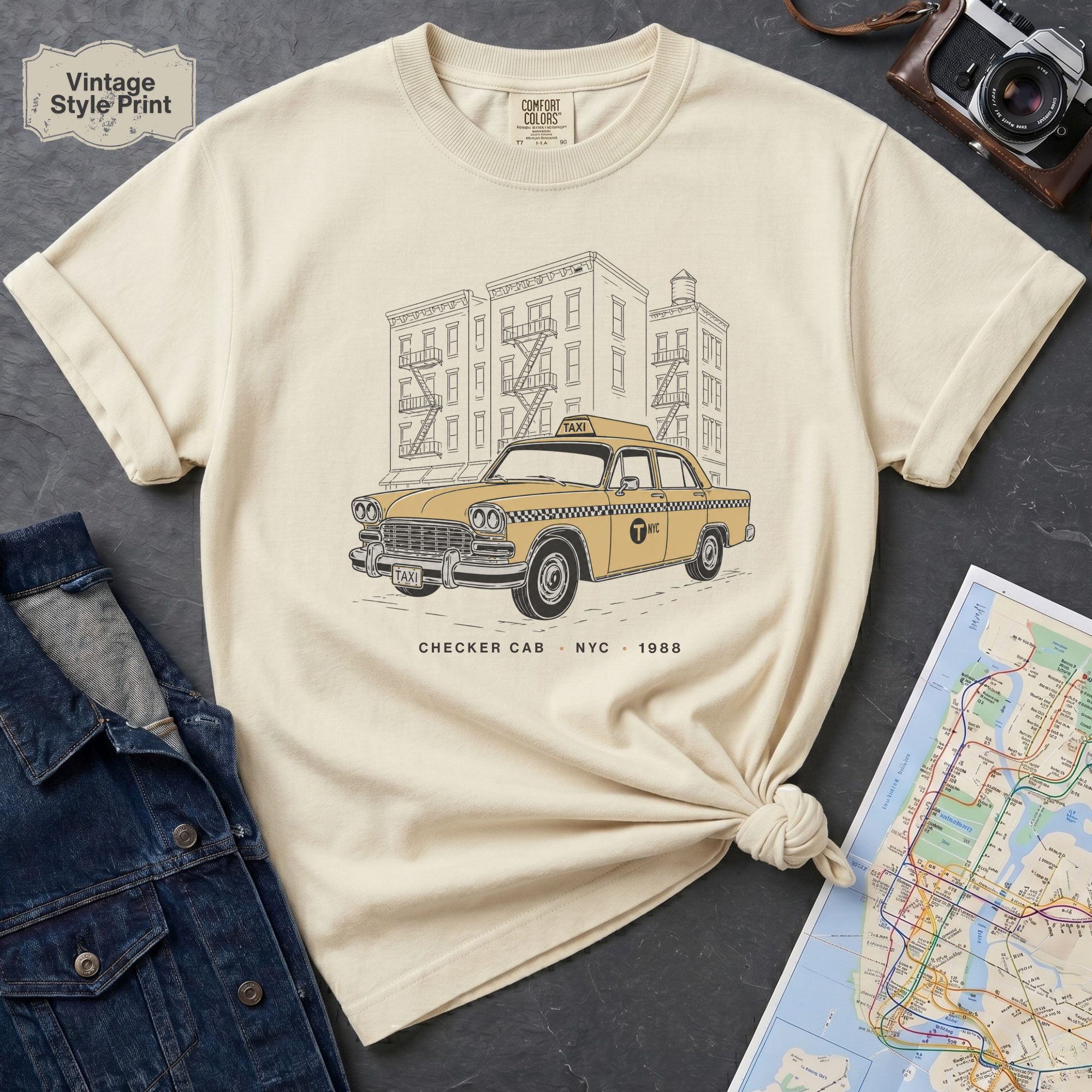 NYC Yellow Taxi Old School Checker Cab Vintage Style T-Shirt