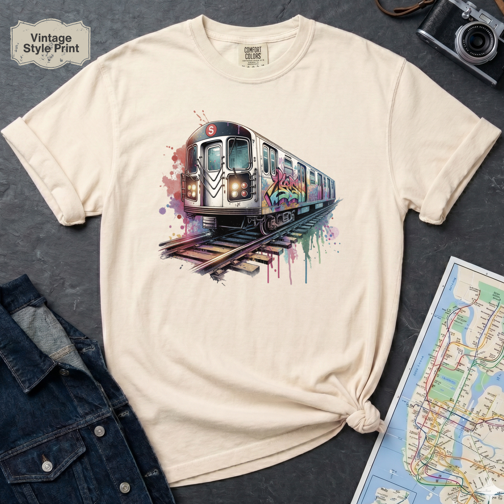 Graffiti Subway Car NYC Retro 80s Train Art Vintage Style T-Shirt