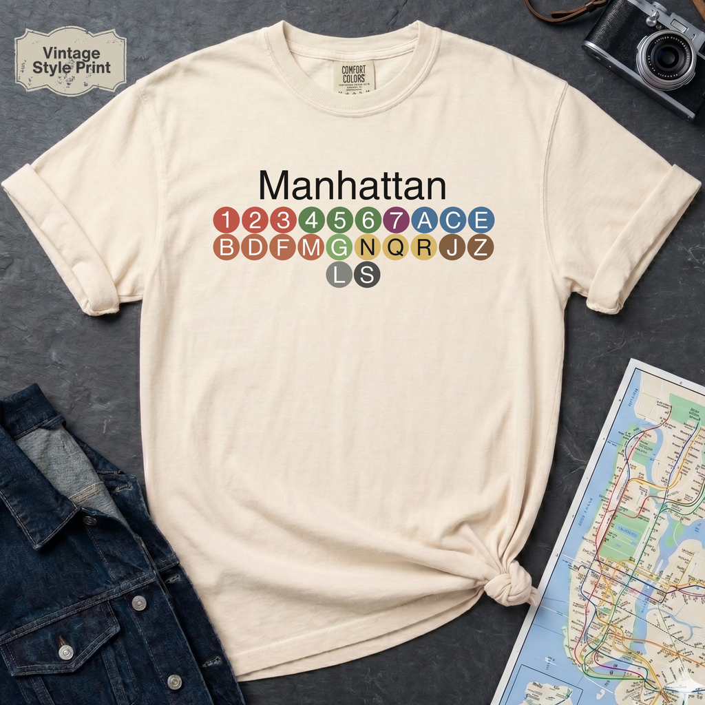 Manhattan Subway Lines NYC Classic Train Icon Vintage Style T-Shirt