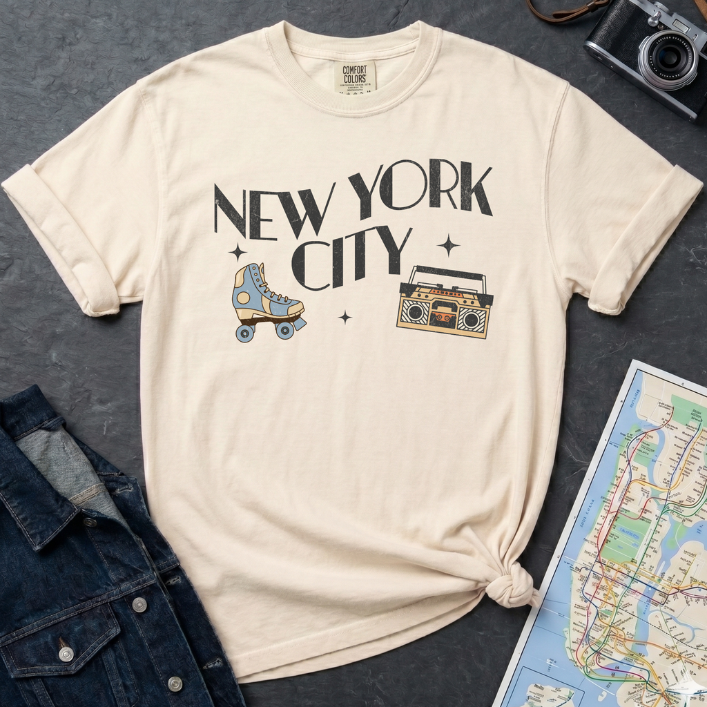 Retro Old School NYC Roller Skates and Boombox T-Shirt Vintage Style T-Shirt