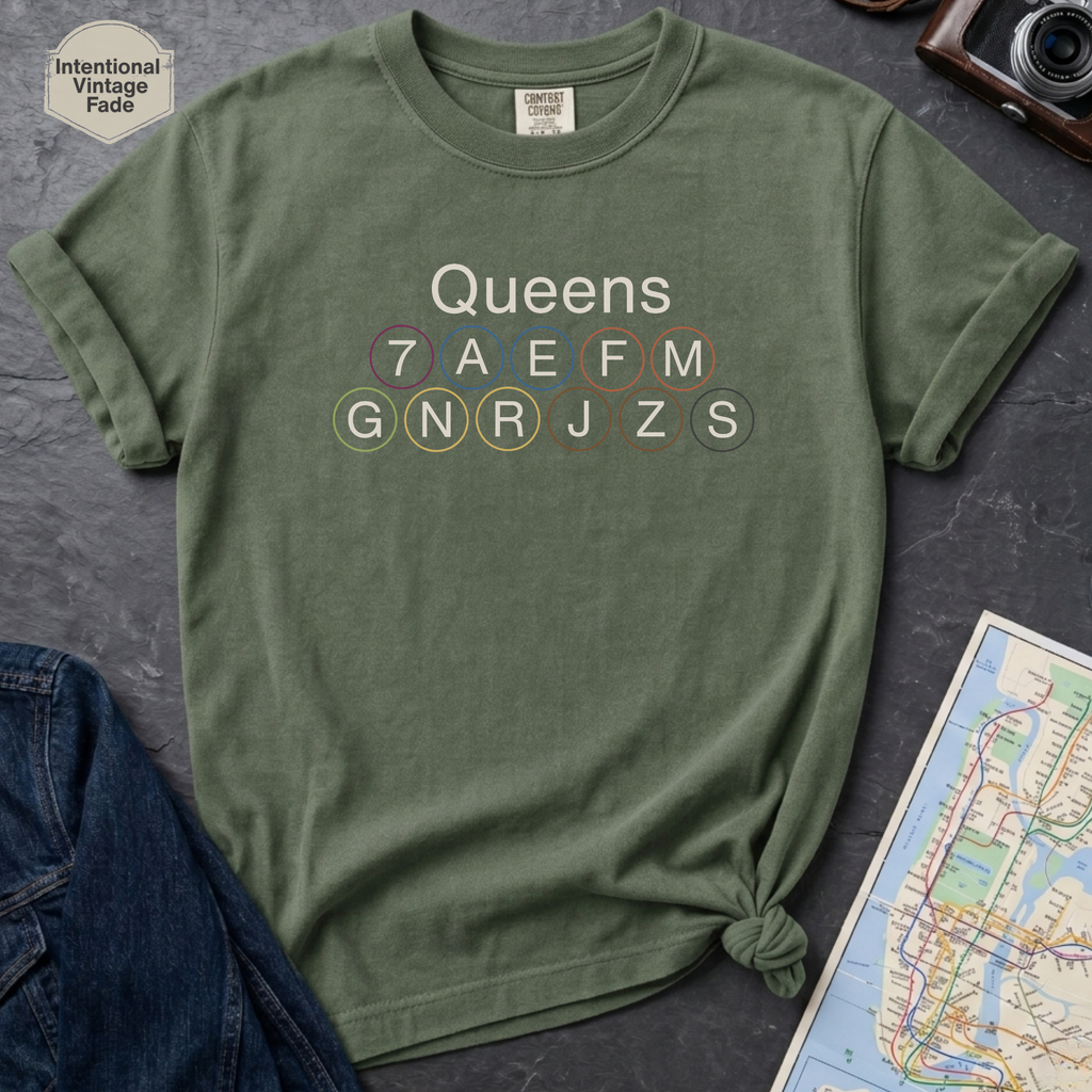 Queens Subway Lines NYC Classic Train Icon Outline Vintage Style T-Shirt