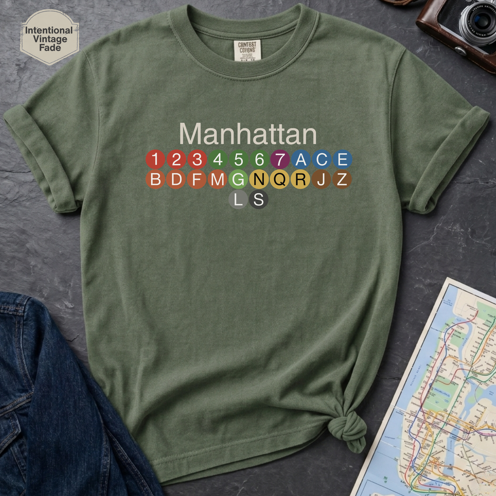 Manhattan Subway Lines NYC Classic Train Icon Vintage Style T-Shirt