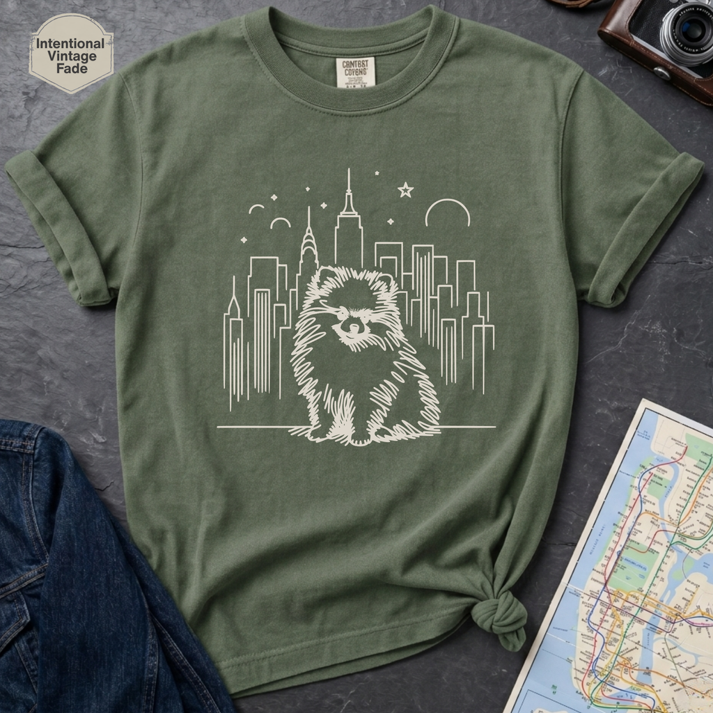 NYC Pomeranian City Skyline Dog Lover T-Shirt