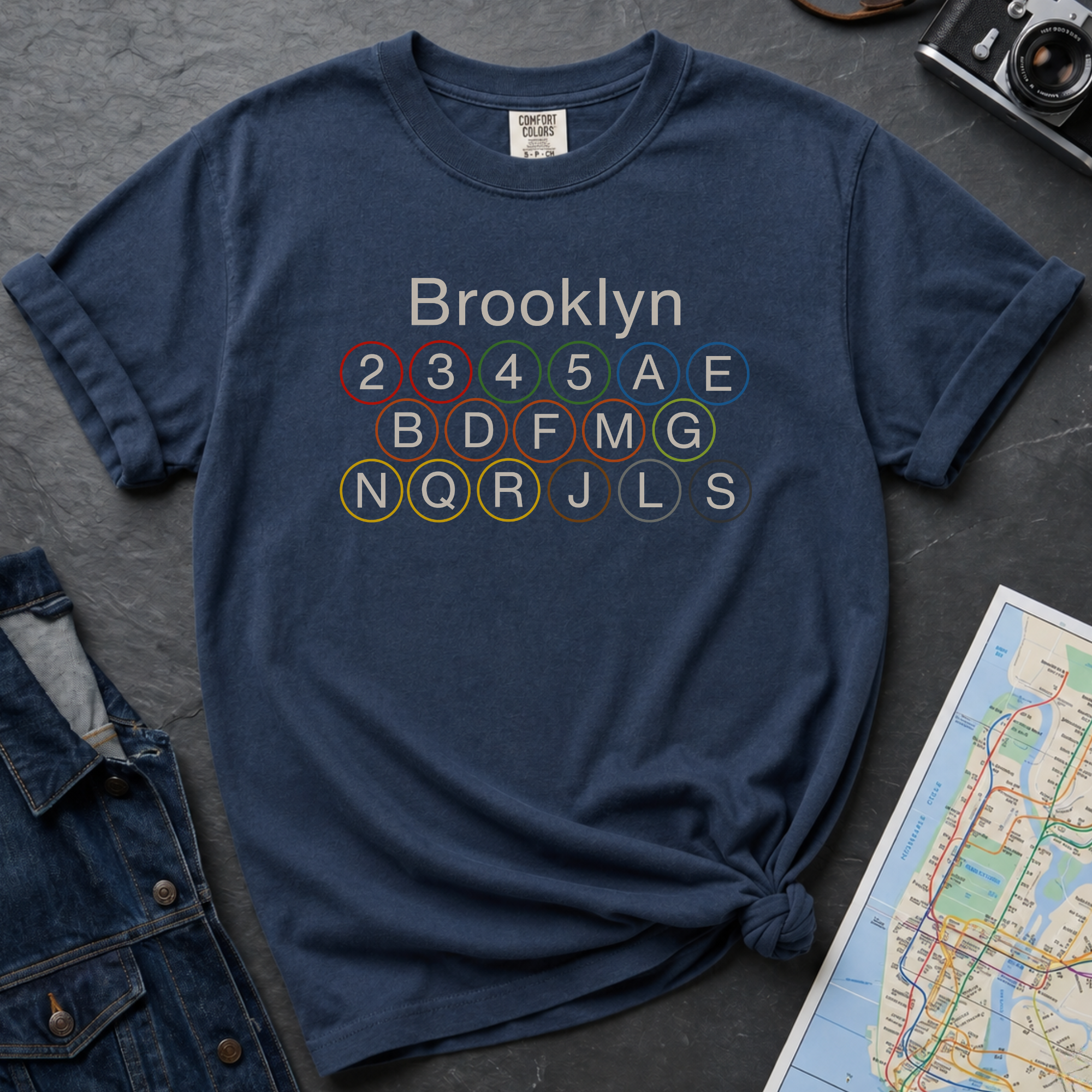 Brooklyn Subway Lines NYC Classic Train Icon Outline Vintage Style T-Shirt