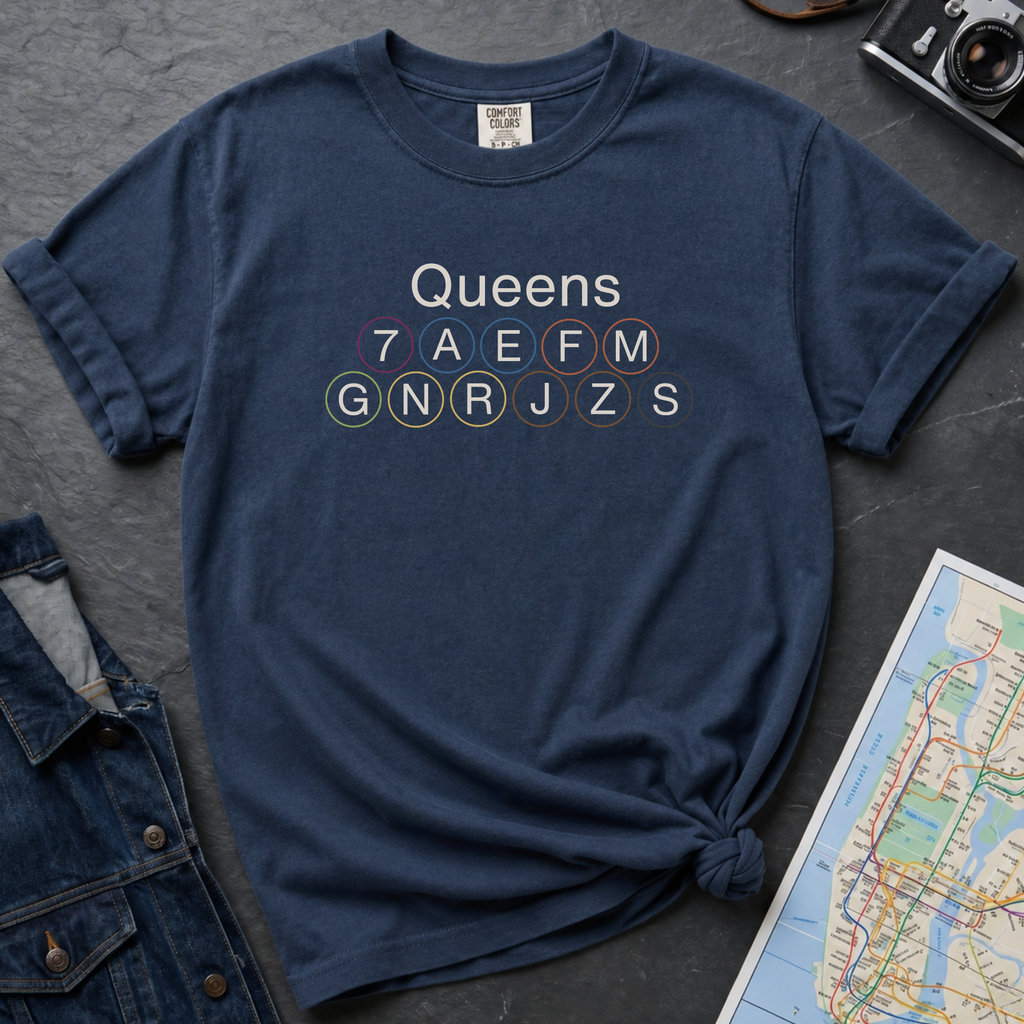 Queens Subway Lines NYC Classic Train Icon Outline Vintage Style T-Shirt