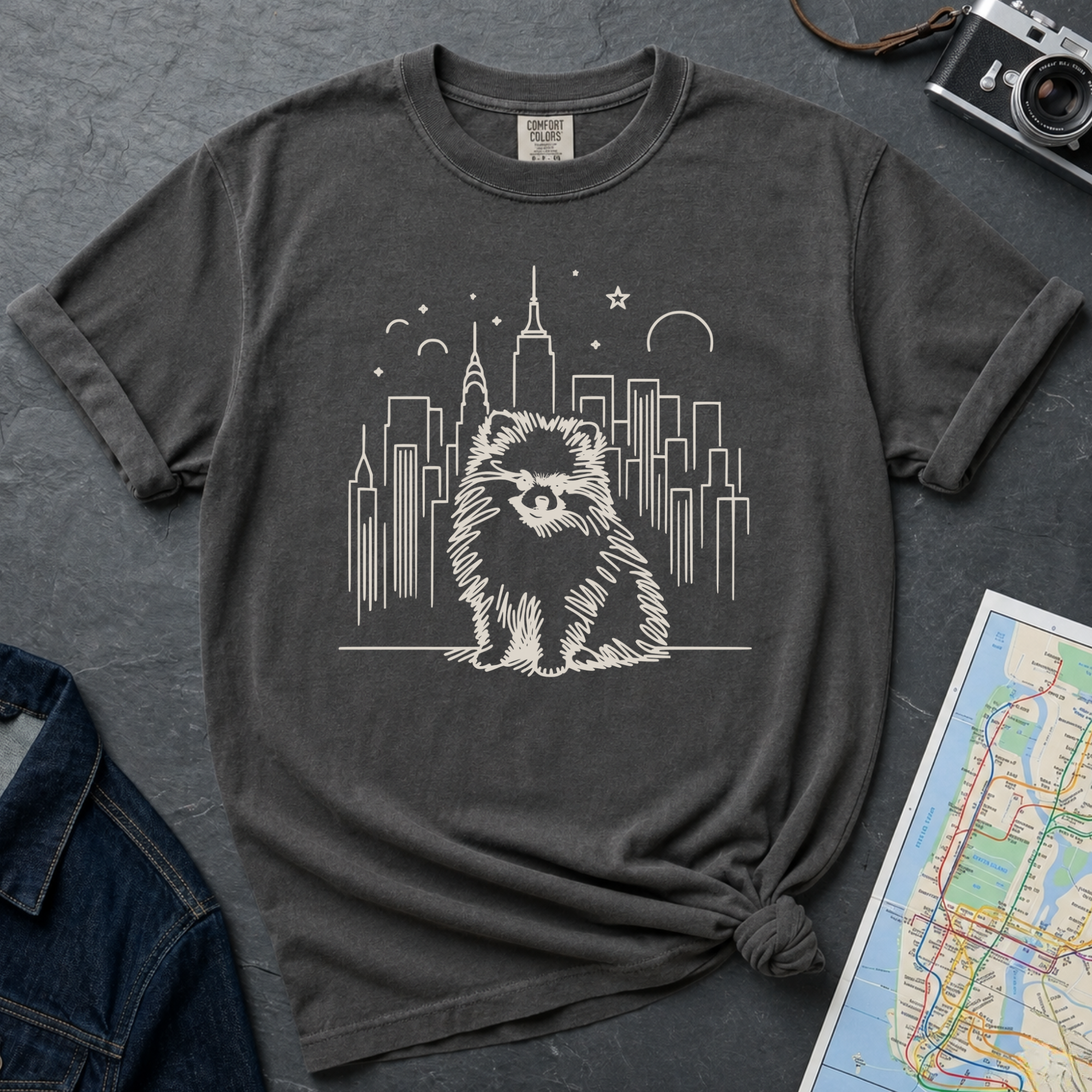 NYC Pomeranian City Skyline Dog Lover T-Shirt