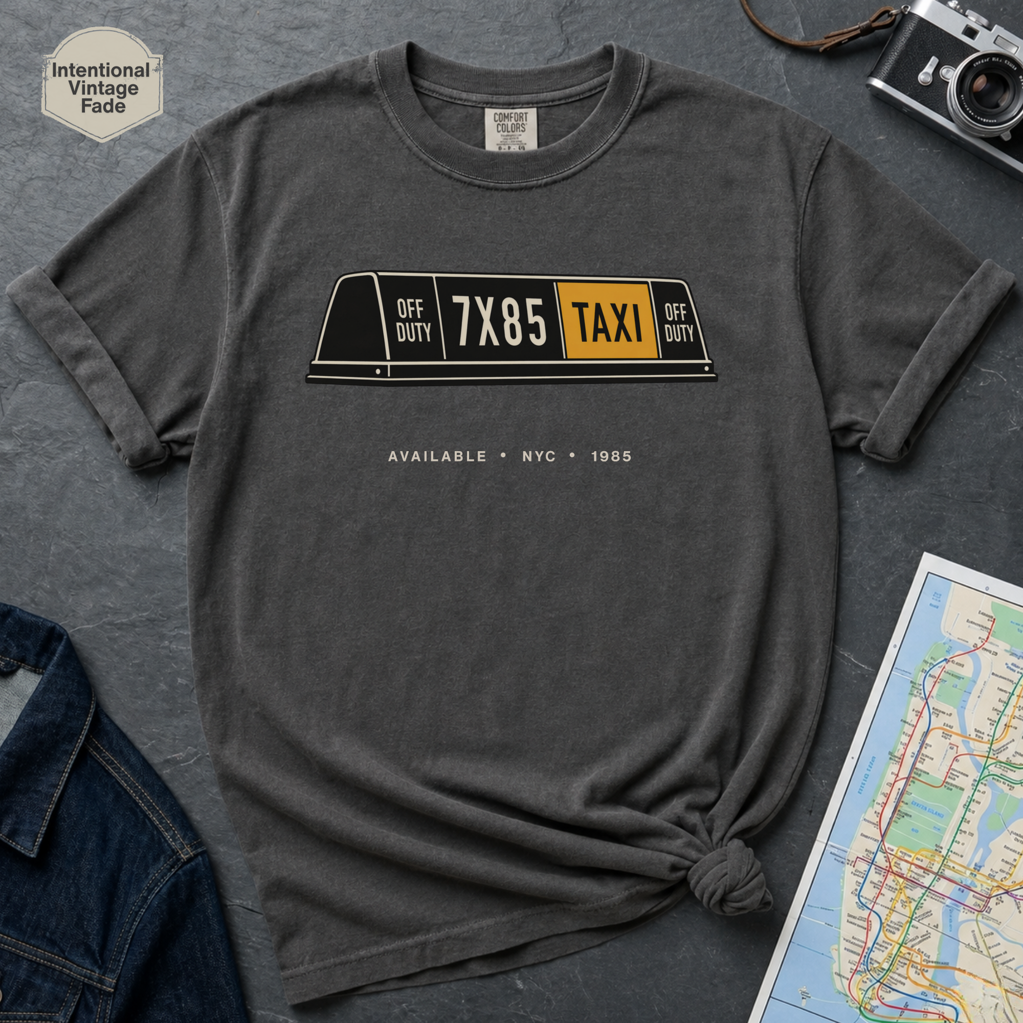 Available NYC Classic Yellow Taxi Cab Roof Light Vintage Style T-Shirt
