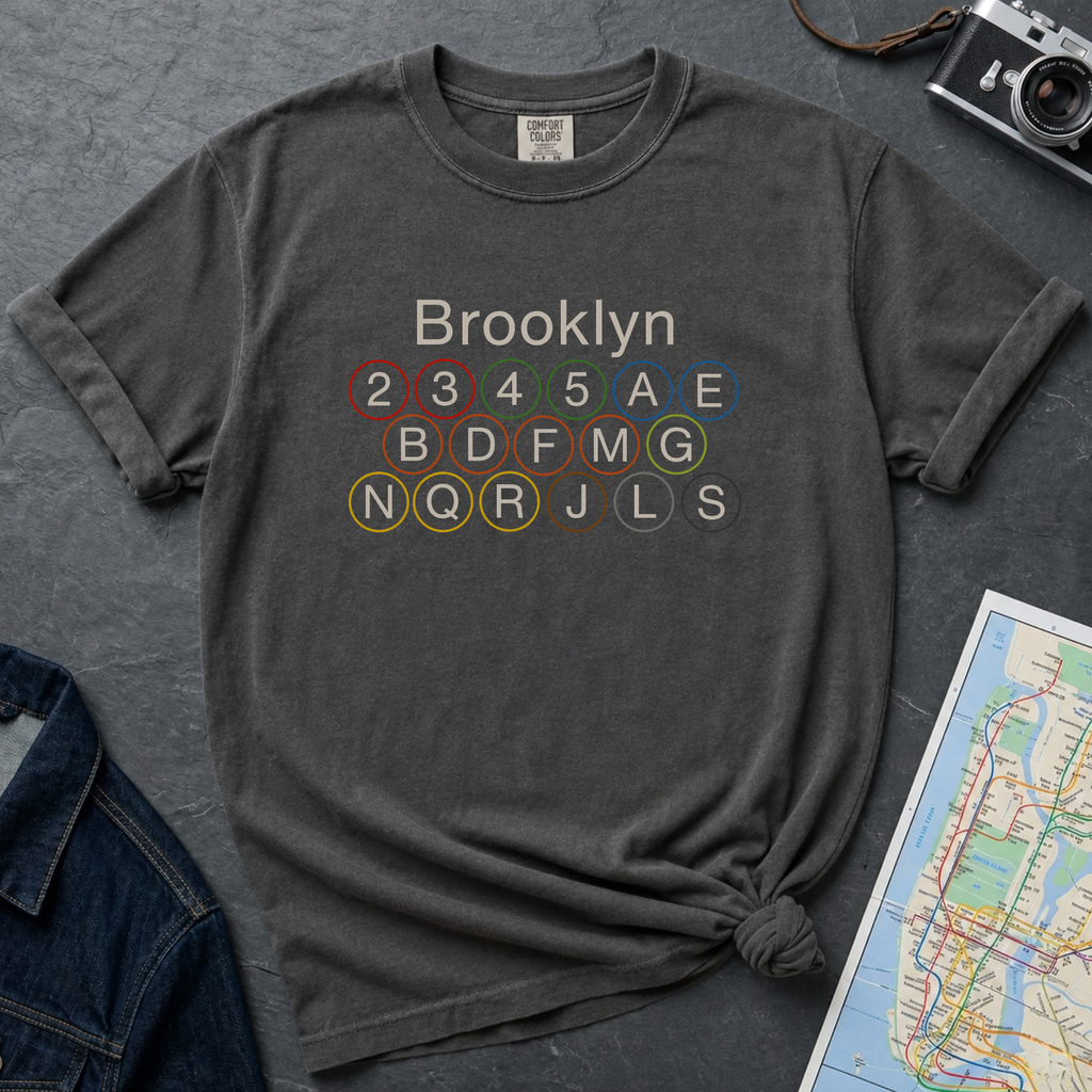Brooklyn Subway Lines NYC Classic Train Icon Outline Vintage Style T-Shirt