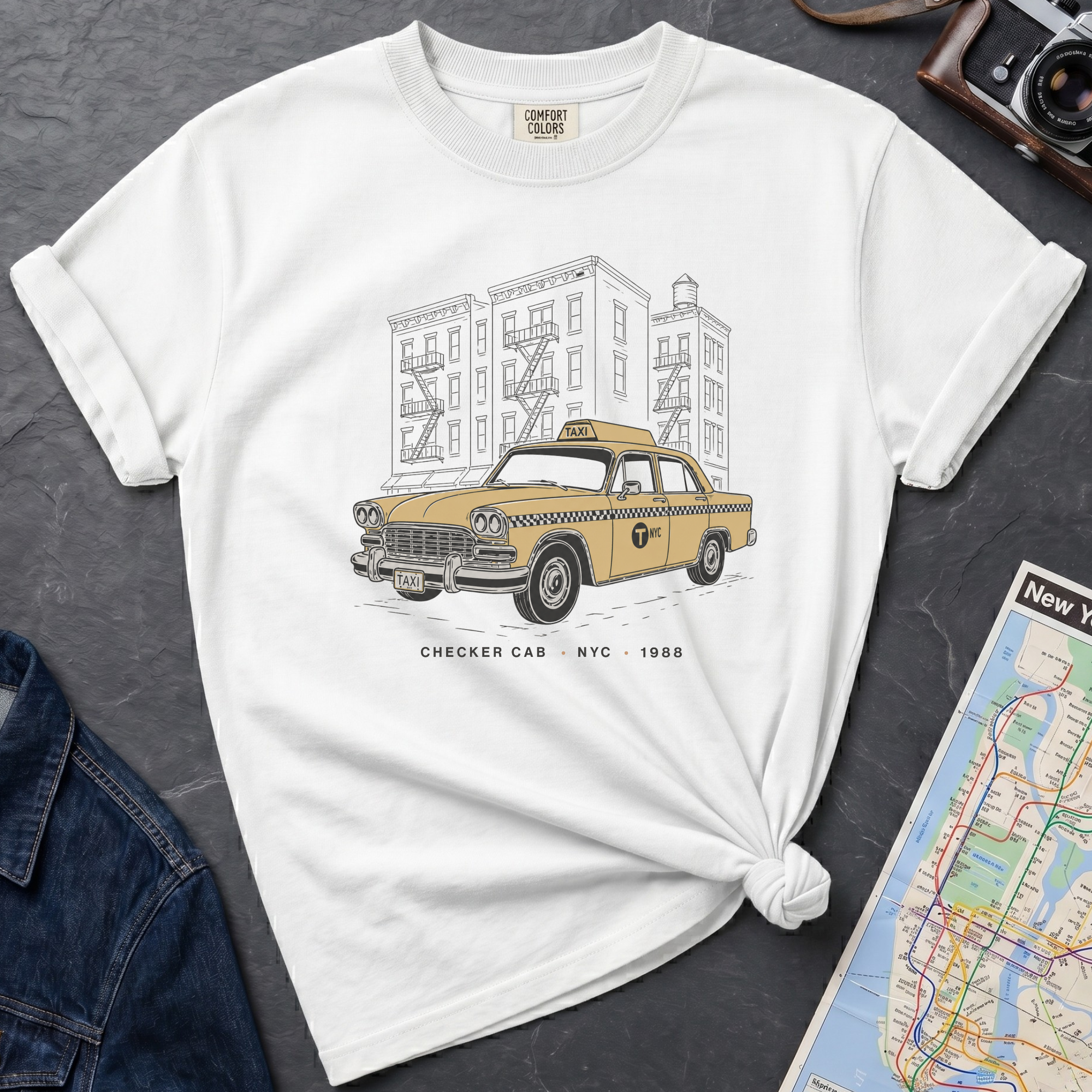NYC Yellow Taxi Old School Checker Cab Vintage Style T-Shirt