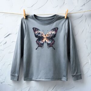 NYC Skyline Butterfly New York City Watercolor Gothic Design Long Sleeve T-Shirt
