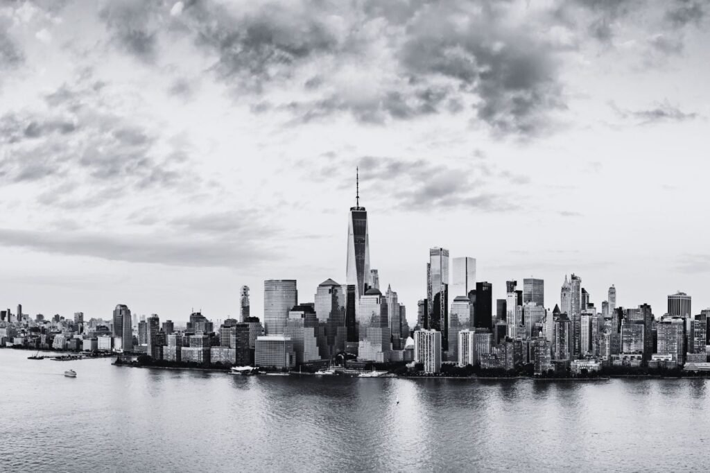 Black and White Photo of the NYC skyline.